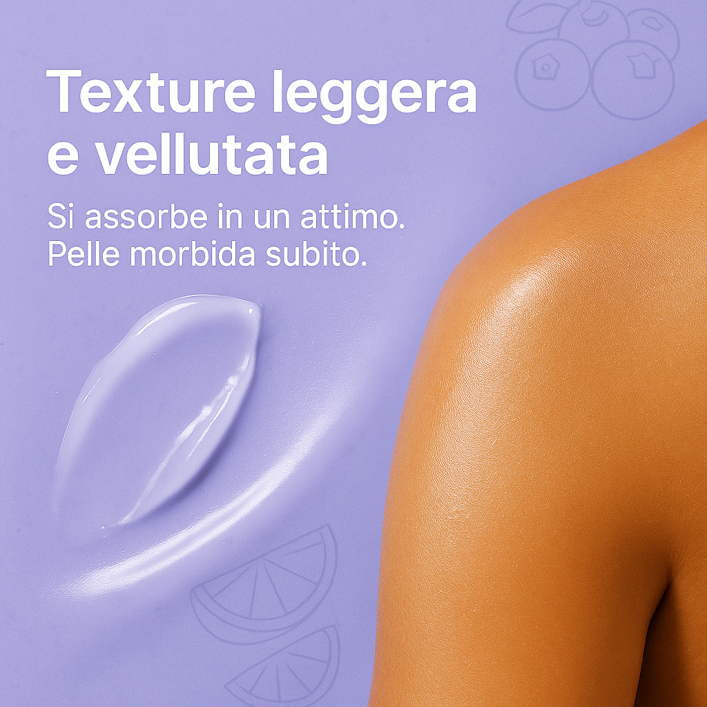 Texture leggera e assorbimento rapido del body jelly Mirtillo e Agrumi